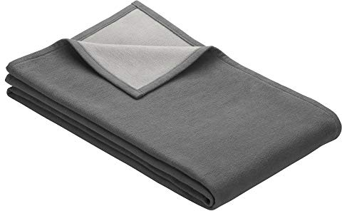 Ibena Stockholm Bio Wolldecke 140x200 cm - 100% Baumwolle, Made in Germany, Baumwolldecke grau hellgrau zweifarbig