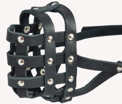 Genuine Leather Dog Basket Muzzle #108 Black - Bulldog, Boxer (CircuSmference 13, Snout Length 2.5) by Dogs My Love