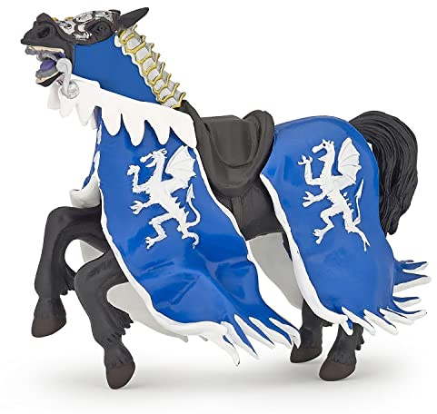 Papo - Figurine Cheval Du Roi Au Dragon Bleu Réaliste - 3 Ans + - Collection Fantastique & Médiéval - Jeu Créatif Aventure Chevaliers - Idée Cadeau Jouet Fille Garçon