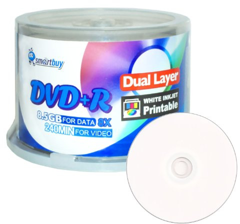 Smartbuy 50-disc 8.5gb/240min 8X DVD+r Dl Dual Layer Double Layer White Inkjet Hub Printable Blank Data Recordable Media Disc Spindle