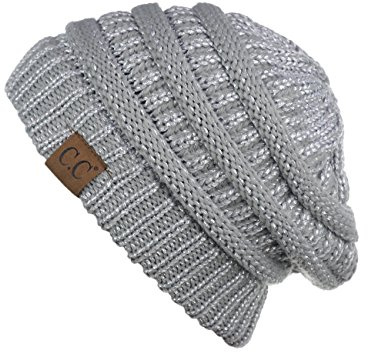 C.C Trendy Warm Chunky Soft Stretch Cable Knit Beanie Skully, Silver
