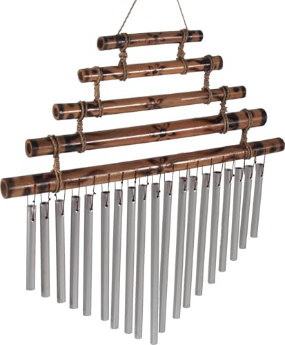 Aluminium Klangspiel, exotisches Windspiel mit Bambus, Variante 5 | Dekoratives Design, Klangstäbe 8-22 cm, harmonische Klänge, ideal für Garten und Balkon