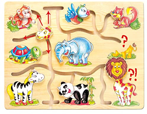 Bino & Mertens 88096 Motorikspiel Africa, Spielzeug für Kinder ab 3 Jahre, Kinderspielzeug (Holzspielzeug mit verschiedenen Tiermotiven, Schiebepuzzle zur Förderung der Motorik & Hand-Augen-Koordination), Mehrfarbig