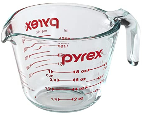 Pyrex Prepware Tasse à mesurer 2 tasses Motif graphique rouge Transparent