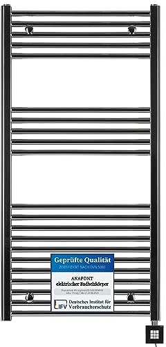 anapont elektrischer Badheizkörper - gerade - Chrom - Timer-Funktion - Handtuchheizkörper - Badheizung elektrisch - Handtuchheizung - Made in Germany (KTX 2, 1175h x 500b)