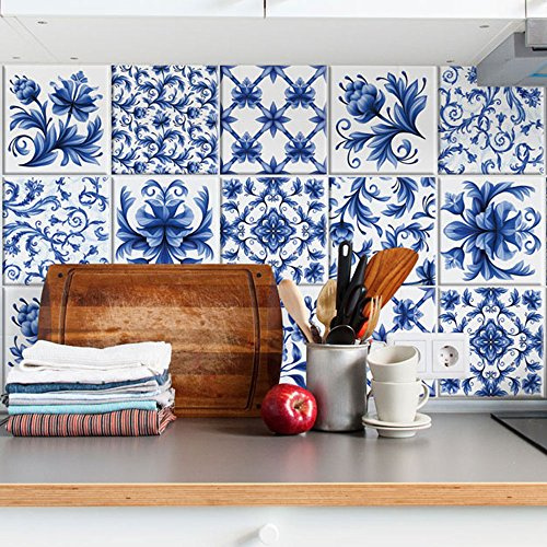 RE-COVERTILES - Stickers Carrelage Cuisine et Bain Carreaux Adhésifs en PVC Imperméables Anti-rayures Autocollants Décoratifs Mur Peel and Stick - Modèle 72 Pcs 10x10 cm PS00067 Made in Italy