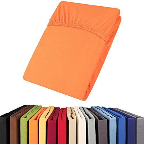aqua-textil Viana Spannbettlaken 180x200-200x200 cm orange Baumwolle Spannbetttuch Jersey Laken