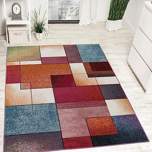 Paco Home Designer Teppich Modern Bunt Karo Muster Multicolour Türkis Grün Fuchsia Meliert, Grösse:70x250 cm
