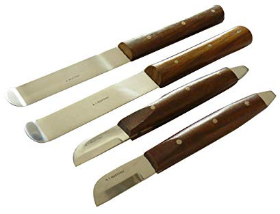 2x Gipsmesser nach Grittmann und 2x Gipsspatel (Set B) 4-teilig | Spatel und Messer mit Holzgriff (mit Daumenablage) mit Holzgriff - ergonomisch geformt