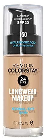 Revlon Liquid Foundation, ColorStay Face Makeup for Normal & Dry Skin, SPF 20, Longwear Medium-Full Coverage with Natural Finish, 150 Buff, 1 Fl Oz