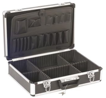 Perel Mallette à outils, panneau porte-outils, séparateurs amovibles, verrouillage par clé, 2 clés, aluminium, gris, 455 x 330 x 152 mm