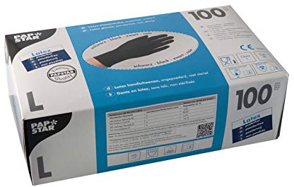 PAPSTAR 1.000 Handschuhe, Latex puderfrei schwarz Größe L, chloriniert,