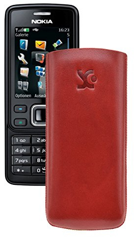 Suncase® Tasche für/Nokia 6300-6300i / Leder Etui Handytasche Ledertasche Schutzhülle Case Hülle *Lasche mit Rückzugfunktion* in rot