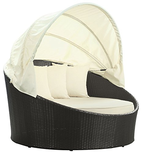 Modway Siesta Wicker Rattan Outdoor Patio Canopy Daybed in Espresso White