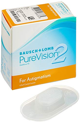 Bausch + Lomb PureVision2 for Astigmatism Monatslinsen, torische Kontaktlinsen, weich, 6 Stück BC 8.9 mm / DIA 14.5 / CYL -1.25 / Achse 80 / -0.75 Dioptrien