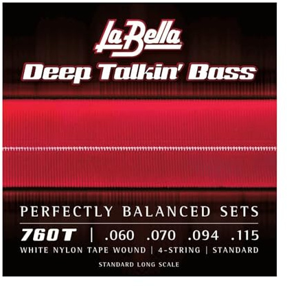 La Bella 760T Deep Talkin Brass White Nylon Tape Wound 4- String Standard Long Scale 60-115