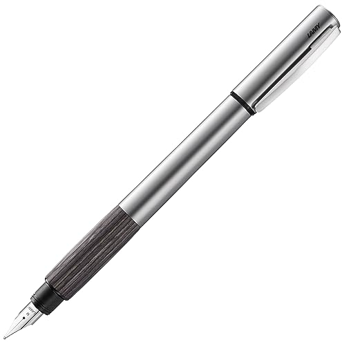 LAMY accent Füllhalter 096 – Füller aus Aluminium mit austauschbarem Griffstück aus braunem Holz und Stahlfeder – Federstärke EF
