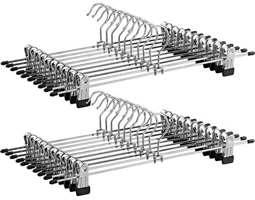 SONGMICS Hosenbügel aus Metall, 20er Set, Rockbügel, 40 cm lang, Kleiderbügel mit verstellbaren Clips, verchromter Haken um 360 degree drehbar, schwarz-silbern CRI006-20, 40 x 10,5 cm (H x B)