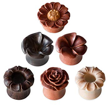 Fly Style 1 Stück Blumen Flesh Tunnel Blüten Ohr Plug aus Holz - Natur Piercing-Schmuck