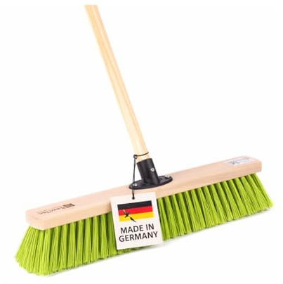 Straßenbesen Neon-Grüne Borsten 40cm Besen mit Stiel 140cm Besenstiel Lang | Kehrbesen für Draußen Garten etc., Stabil und Robust, Mit QuickFix-Stielhalter