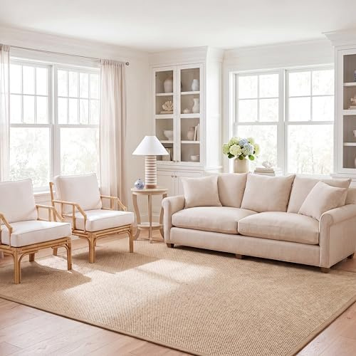 SAFAVIEH Area Rug 6x9 - Natural Fiber Collection - Maize & Linen Color, Sisal, Woven Design with Border (NF141B)