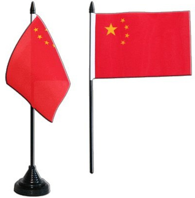 Flaggenfritze Tischflagge China 10 x 15 cm, chinesische Flagge, reißfestes Polyester, farbintensiver Siebdruck, kleine Fahne mit Kunststoff-Sockel