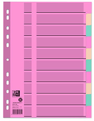 Oxford Karton-Register A4, blanko, 2 x 5 farben, vollfarbig, volle Höhe mit Organisationsdruck, 10-teilig