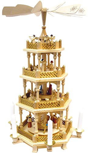 Alexander Taron Importer 16722 Richard Glaesser 4 Tiers Decorative Pyramid with Nativity Scene, Wise Men, Shepherds & Angels, 21 x 12.5 x 12.5