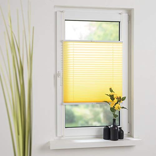 Liedeco® Plissee verspannt mit Klemmträger / 100 x 150 cm Lemon Yellow (gelb) (Breite x Höhe) / lichtdurchlässig Blickdicht und stufenlos verstellbar/leichte Innen-Montage ohne Bohren