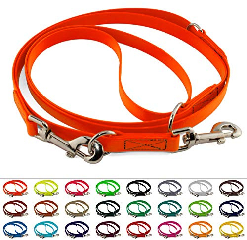 LENNIE Verstellbare BioThane Führleine, 16mm breit, 5m lang, Neon-Orange, genäht, Doppelleine