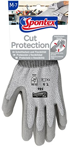 Spontex Cut Protection Arbeitshandschuhe mit hohem Schnittschutz, nach EN 388, aus nahtlosem PEHD-Gewebe, Größe M, 1 Paar