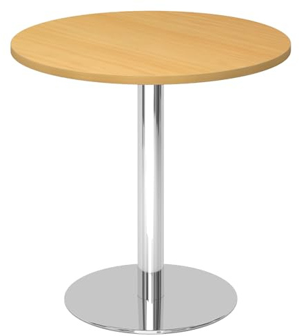 bümö Besprechungstisch, Esstisch Klein Rund 80 cm - Buche, 2 Personen Mit Holz-Platte, Säule Aus Metall Verchromt - Konferenztisch, Bistrotisch