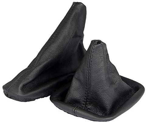 Schaltsack für BMW 3er e36 Set mit Handbremsmanschette - Bj. 1990 - 2000 - Schwarz - Schaltmanschette Manschette für Schaltung & Handbremse Handbremssack - Abdeckung aus Echtleder - A0008
