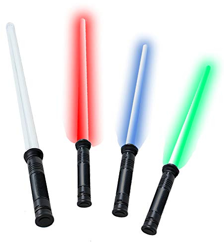 tevenger Lichtschwert Kinder Laserschwert Lightsaber 4-Fach LED Lichteffekte über den Drucksensor blau rot grün lila wählbar bis 78cm ausziehbare Klinge Griff schwarz
