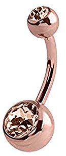 eeddoo Bauchnabel-Piercing Banane Doppelkristall Rosegold Edelstahl
