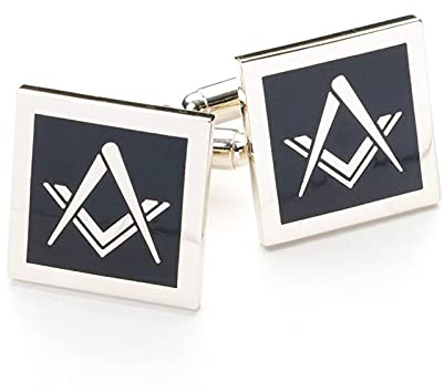 The Masonic Collection Gemelli quadrati e compasso, da uomo, placcati in argento e nero, con barra a T, forniti in scatola per gemelli/sacchetto di velluto, regalo di qualità massone per uomini,