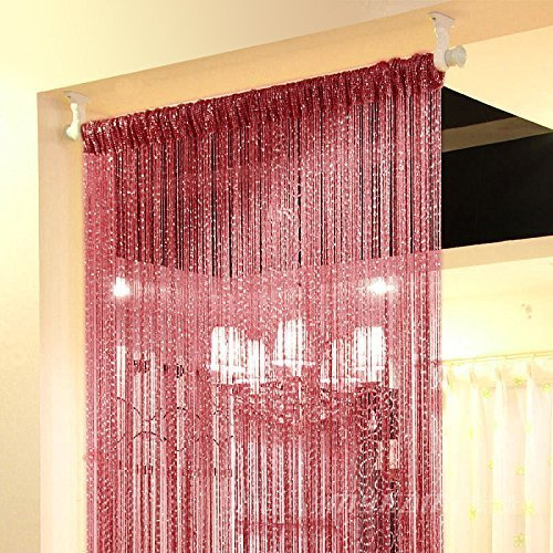 Topixdeals Door Fringe Curtain,Rare Flat Silver Ribbon Door String Curtain Thread Fringe Window Panel Room Divider Cute Strip Tassel Party Events (2 Pack, Claret)