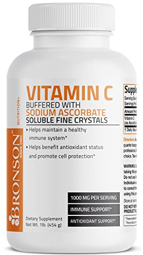 Bronson Buffered Vitamin C Powder Ascorbic Acid Buffered with Sodium Ascorbate Soluble Fine Crystals – Promotes Healthy Immune System and Cell Protection – Powerful Antioxidant - 1 Pound (16 Ounces)
