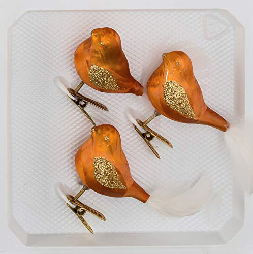 3 TLG. Glas Vogel Set in Ice Orange Gold - Christbaumkugeln - Weihnachtsschmuck-Christbaumschmuck