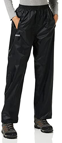 Regatta Pack It' Pantaloni per Camminate Impermeabili Traspiranti Ripiegabili Cuciture Nastrate Overtrousers, Donna, Black, XL