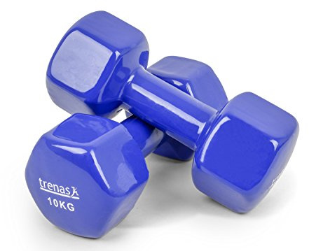 trenas - 2er Set Kurzhanteln je 10 kg, Rutschfestes Hexagon Hantelset aus Gusseisen, Gymnastikhanteln für Frauen & Männer, Fitness & Krafttraining Zuhause & Studio, Blau