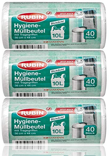 Müllbeutel, 10 l, 3 Packungen, 120 Stück, ideal für Kosmetikeimer