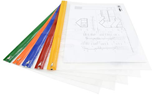 Rapesco 1507 Zip-Mapp med Metalldragkedja, A3, Remsor i Blandade Transparenta Färger, 5-Pack