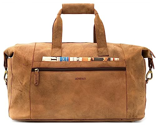 LEABAGS Leder Weekender Damen & Herren I Echtleder Premium Reisetasche I 41 l Sporttasche I Duffle Travel Gym Bag I Sporttasche I Trainingstasche I Tasche Flugzeug I groß I Nature Hellbraun