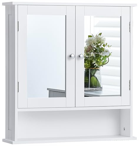 Bath Vida Priano 2 Door Bathroom Wall Cabinet with Shelf | White | Space-Saving Storage | 58H x 56W x 13D cm | Mirrored | Adjustable Shelf | Modern Wooden Cupboard Unit