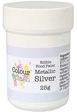 COLOUR SPLASH Edible Food Paint, Metallic Colouring, Cake Decorating Paints, Ready To Use, Add Sparkle To Cake & Decoration, Suitable For Sugar Paste, Marzipan & Modelling Pastes - Metallic Silver 25g