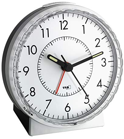 TFA Dostmann Wecker analog, 60.1010, leises Uhrwerk, extra lauter Weckalarm mit Glockenton, Hintergrundbeleuchtung, Silber/schwarz, (L) 107 x (B) 78 x (H) 110 mm