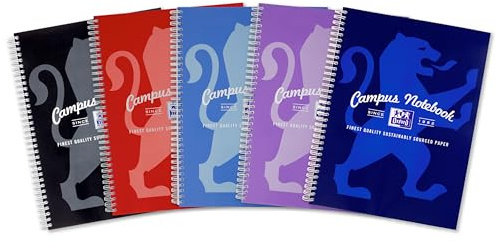 Oxford Campus A4 Notebook, Wirebound, 8 mm Lined with Margin, 140 Page, Pack of 5 Notepads, Bright Colours, Optik Paper+