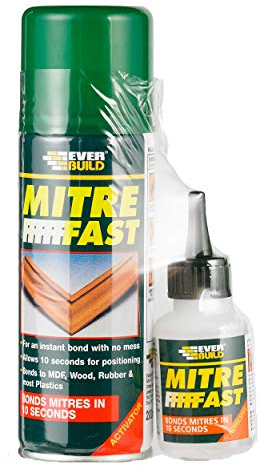 Everbuild Mitre Fast Two Part Instant Bonding Kit, 50g Adhesive & 200ml Activator - Ideal for all Cornice and Profile Mitres, Trims & Picture Frames