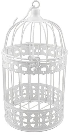 PrimoLiving Metall Deko Vogelkäfig weiß - Hochzeitsdeko Vintage - P-403 Gr. L (ca. 17 x 32 cm) - Tischdeko Hochzeit Vogel Voliere Landhaus Stil